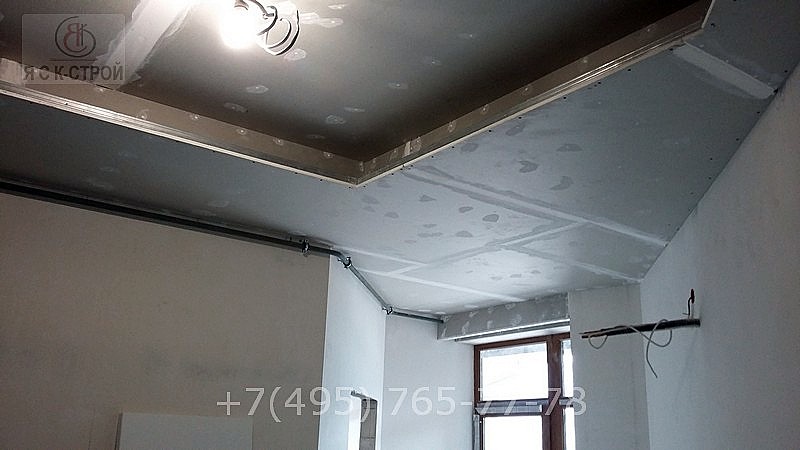 Монтаж парящего потолка на кухне из ГКЛ ремонт квартиры